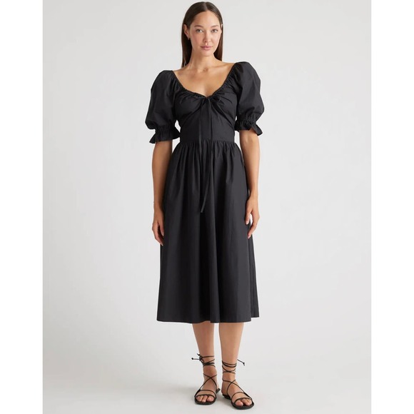 Quince Dresses & Skirts - QUINCE Black 100% Organic Cotton Puff Sleeve Midi Dress NWT Size XS
